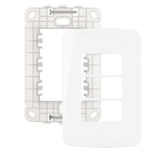 conjunto de placa branco de 3 postos com suporte 4x2 alto brilho linha B3 margirius
