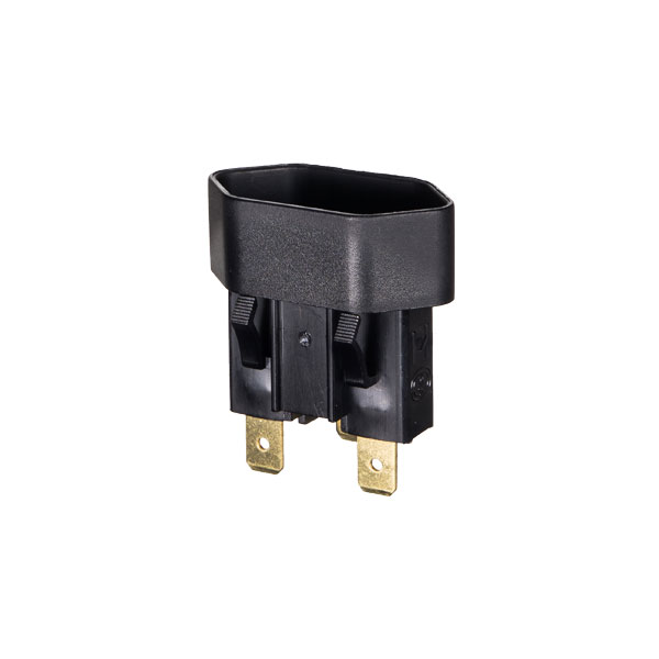 tomada para aparelho preta com poço externo e terminais de engate