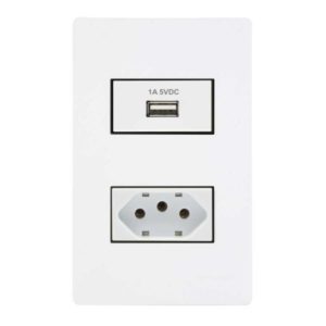 1 tomada carregador USB 1A bivolt + 1 tomada 2P+T 10A 250V~ separadas