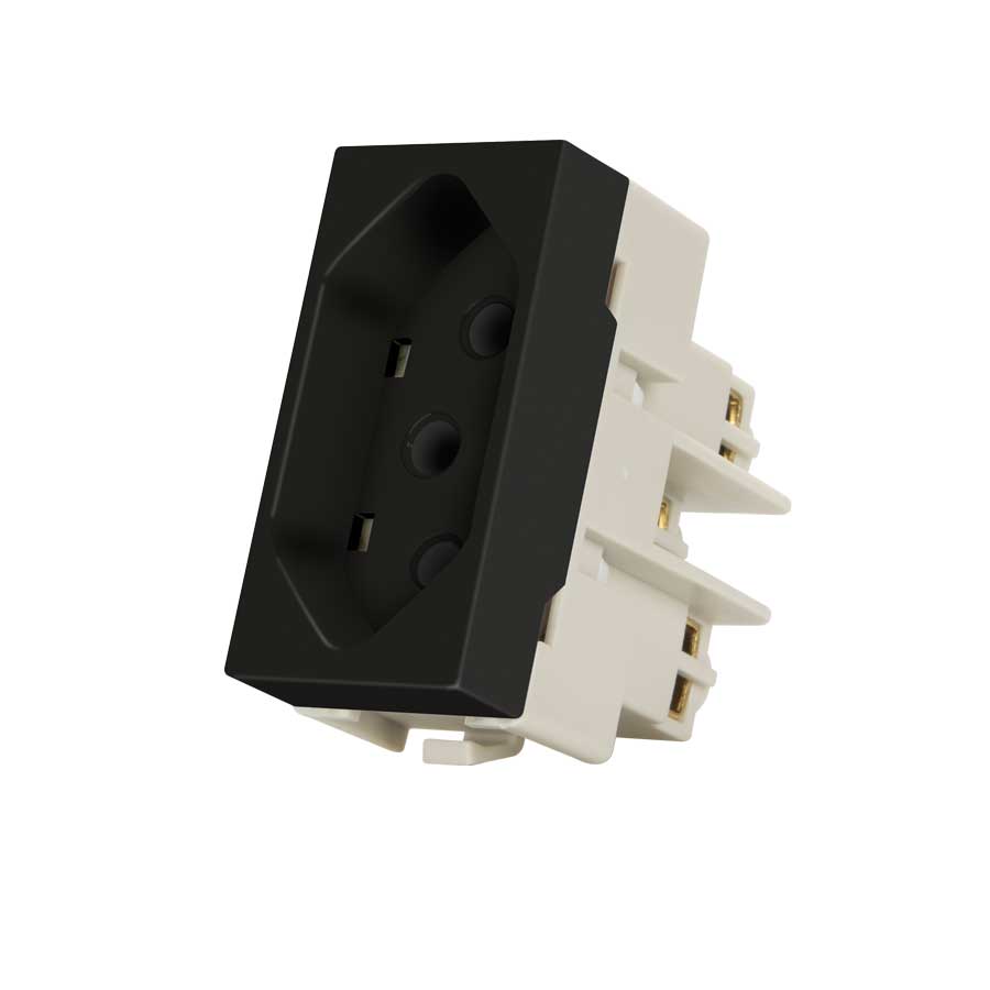 módulo tomada 2p+t 10a cor ebony preta alto brilho linha infinit margirius