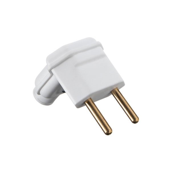 Plugue desmontável 2P na cor branco em 90 graus 10A