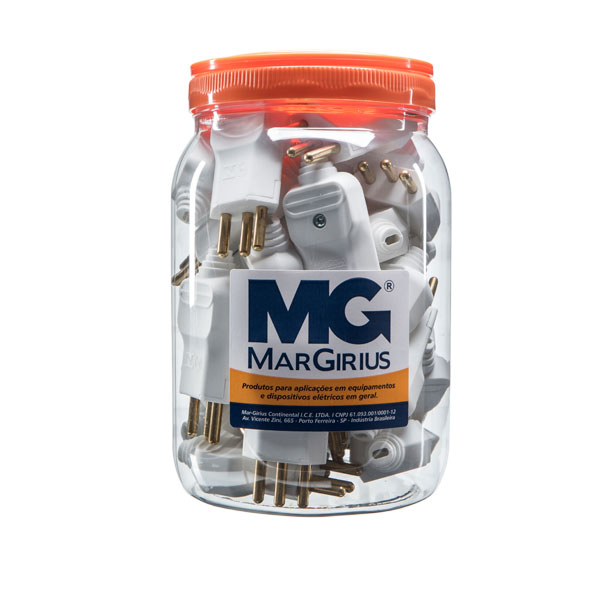 Pote com 32 plugues desmontáveis macho 2p+t 180º - 20A na cor branco