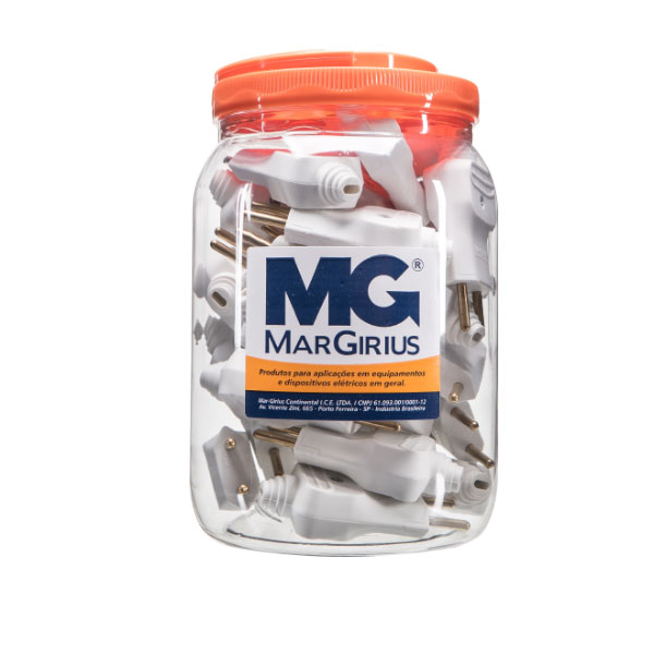 Pote com 32 plugues desmontáveis macho 180º - 10A na cor branco