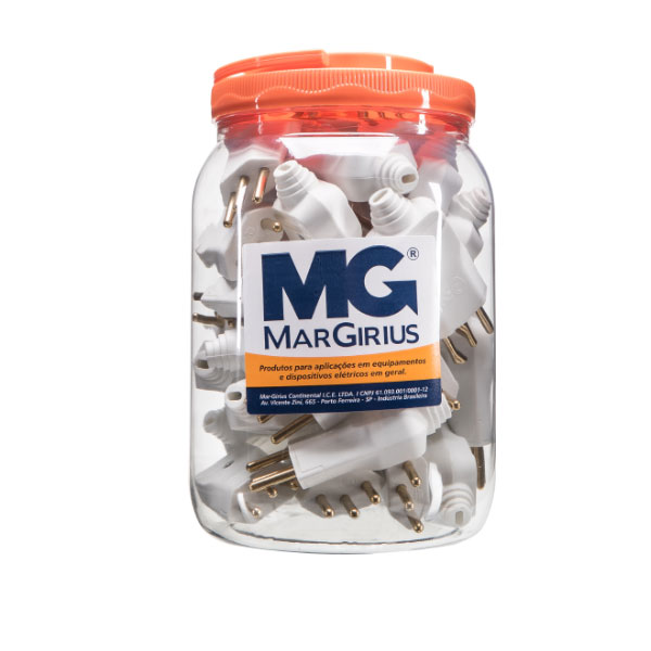 Pote com 32 plugues desmontáveis macho 180º - 10A na cor branco