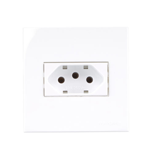 conjunto de tomada 2p+t 10A pra móveis alto brilho linha sleek branco