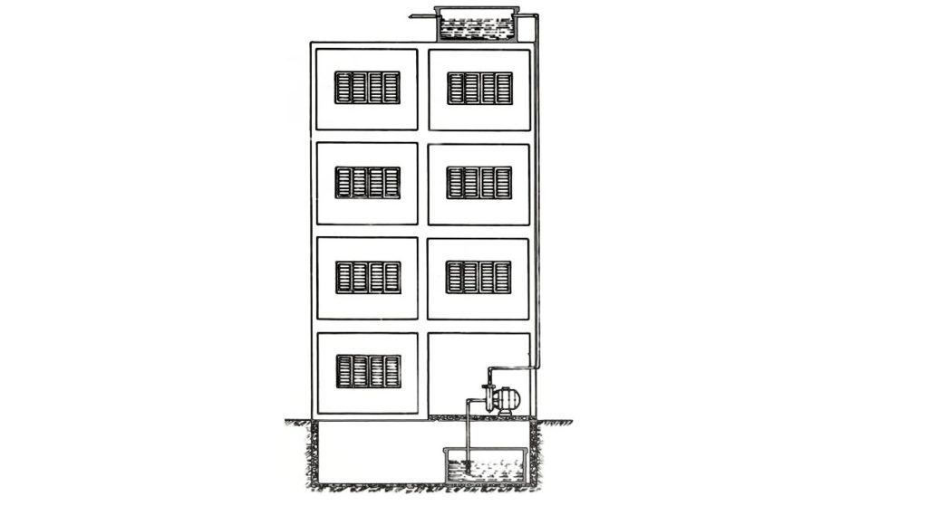 Ilustração de bombeamento da água de um reservatório inferior para o reservatório superior
