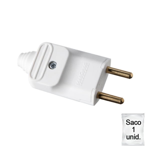 Plugue desmontável 2p 180 graus 20a na cor branco