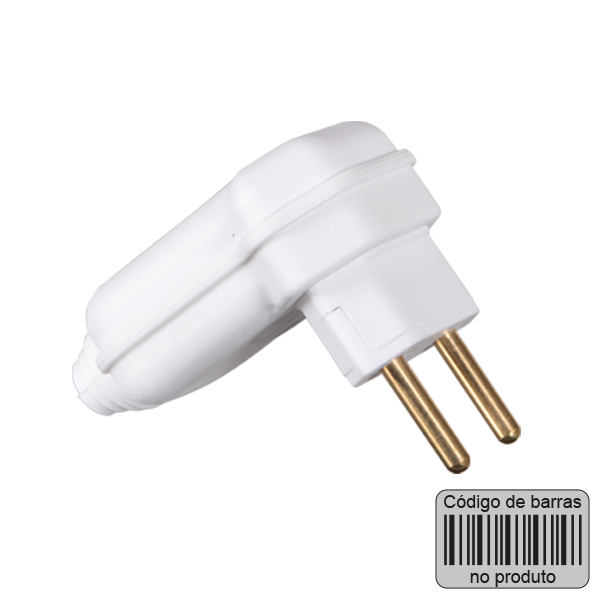 plugue desmontável de 90 graus na cor branco com prensa cabos e código de barras