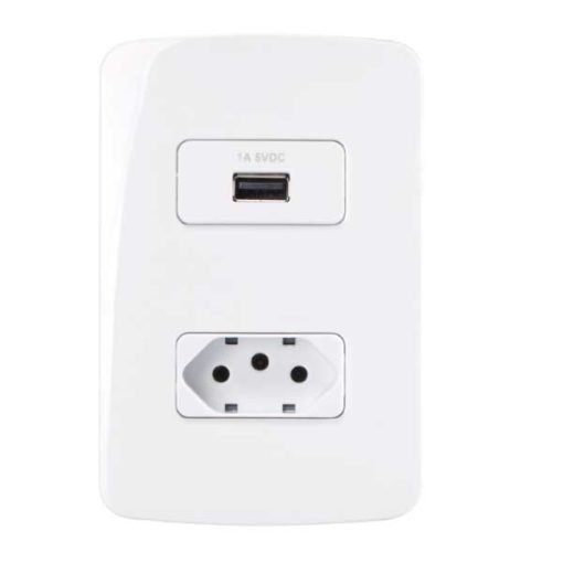 Conjunto 1 tomada USB 1A + tomada 2P+T 10A - 4x2 B3 BR
