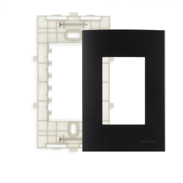 21279-CLEAN-EBONY-PLACA-4X2-3P-C-SP placa 4x2 3 postos com suporte ebony linha clean margirius