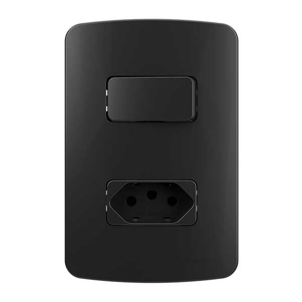 Conjunto 4x2” Interruptor + tomada B3 Colors - Ebony
