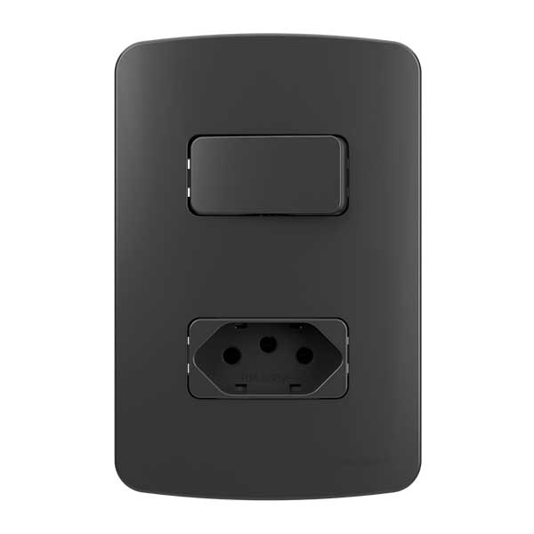 Conjunto 4x2” Interruptor + tomada B3 Colors - Grafite