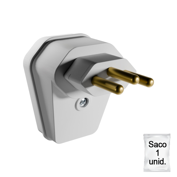 Plugue extra gigante 2P+T 90º de 10A com prensa cabos - Plástica 1 unid.